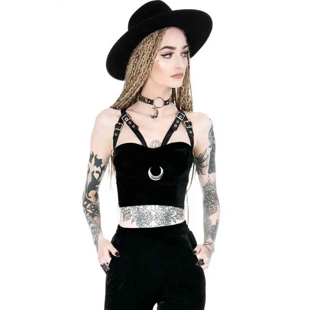 Restyle - Moon Harness Crop top - Black
